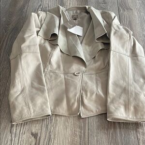 J Jill Cream Leather Blazer with Cropped Design and Wide Lapels